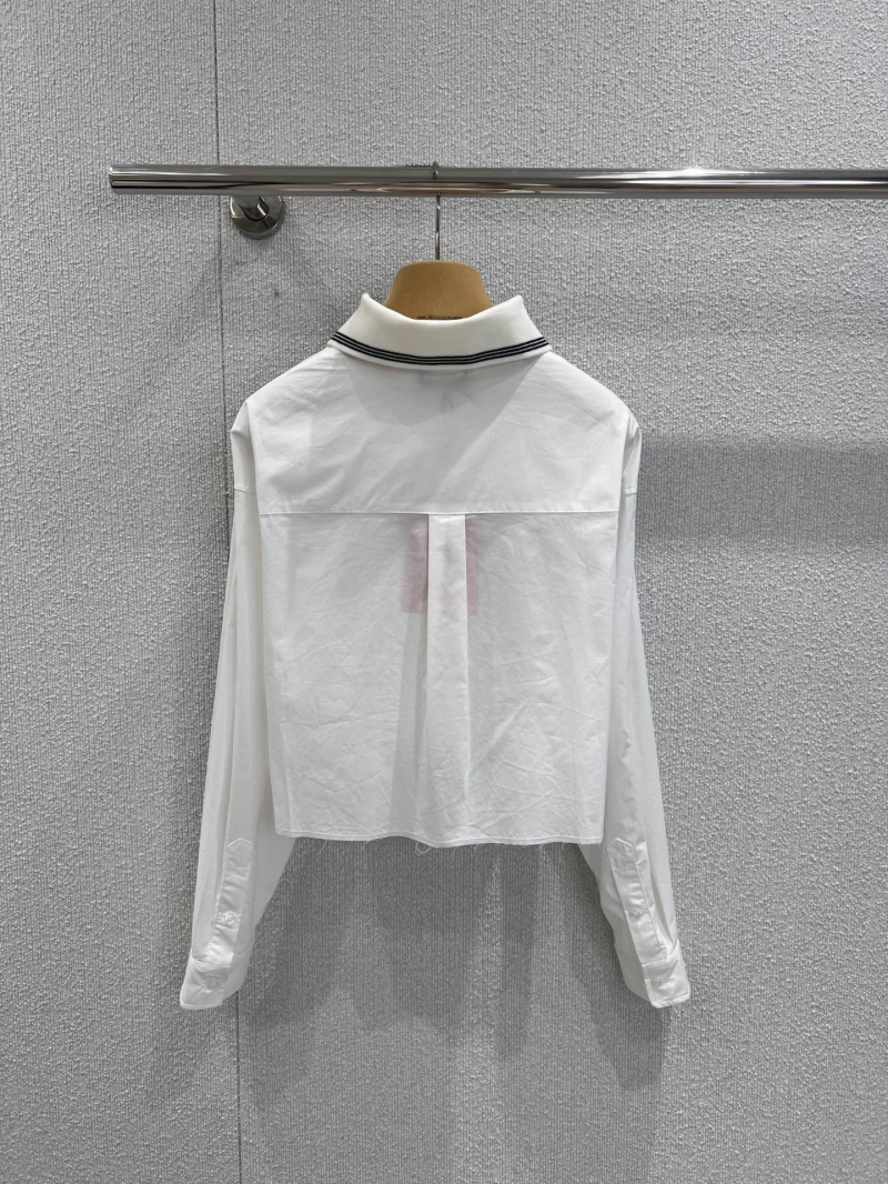 Miu Miu Early Fall Collection Classic White Short-Sleeve Shirt with Embroidered Logo - Youthful Campus Style