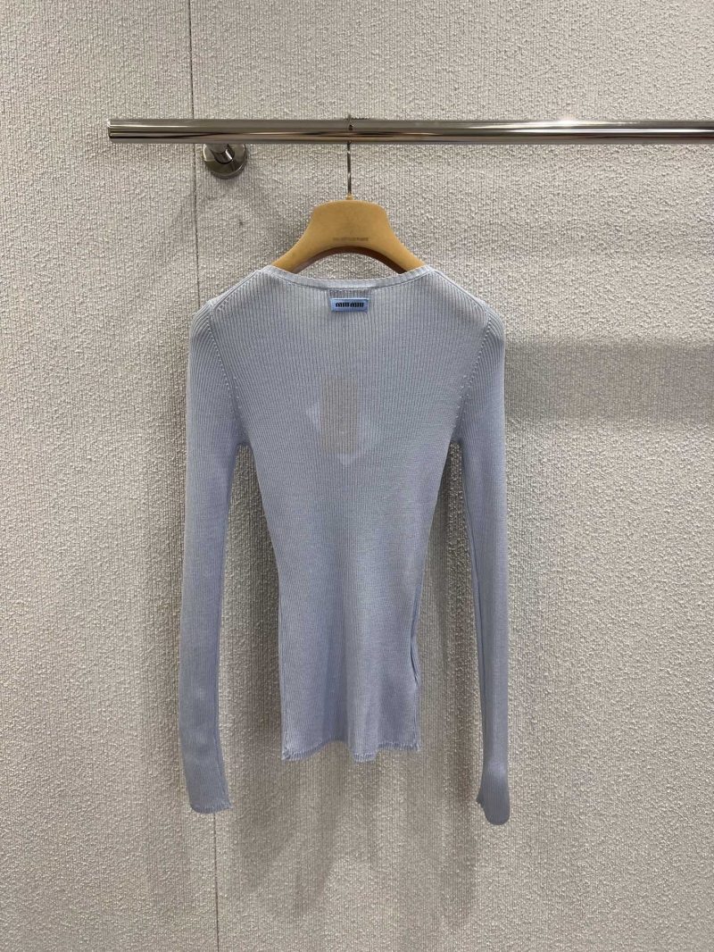 Miu Miu 25FW Minimalist V-Neck Baby Blue Cashmere Sweater