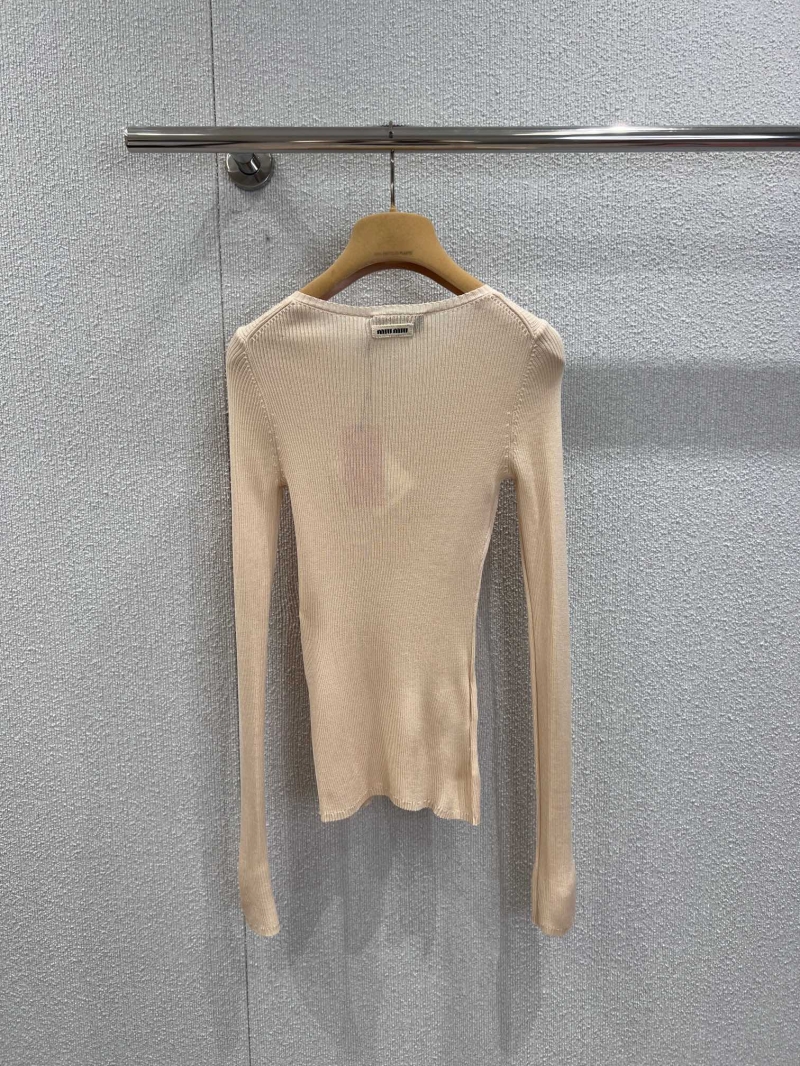 Miu Miu 25FW V-Neck Cashmere Knit Top in Beige - Luxe 100% Baby Wool Italian Elegance
