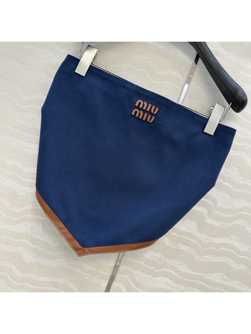 Miu Miu Exclusive Luxe Cannelé-Style Bustier Top in Blue - Intellectual Chic with Contrast Leather Trim