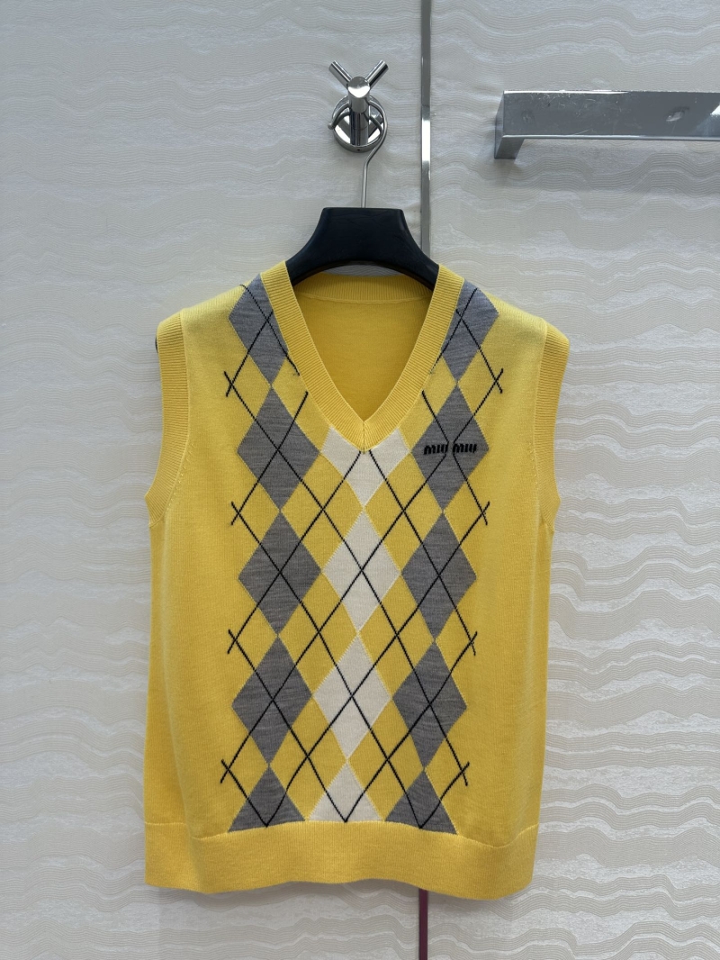 Miu Miu Exclusive AGRYLE V-Neck Vest Top in Yellow - 100% Pure Wool Yarn