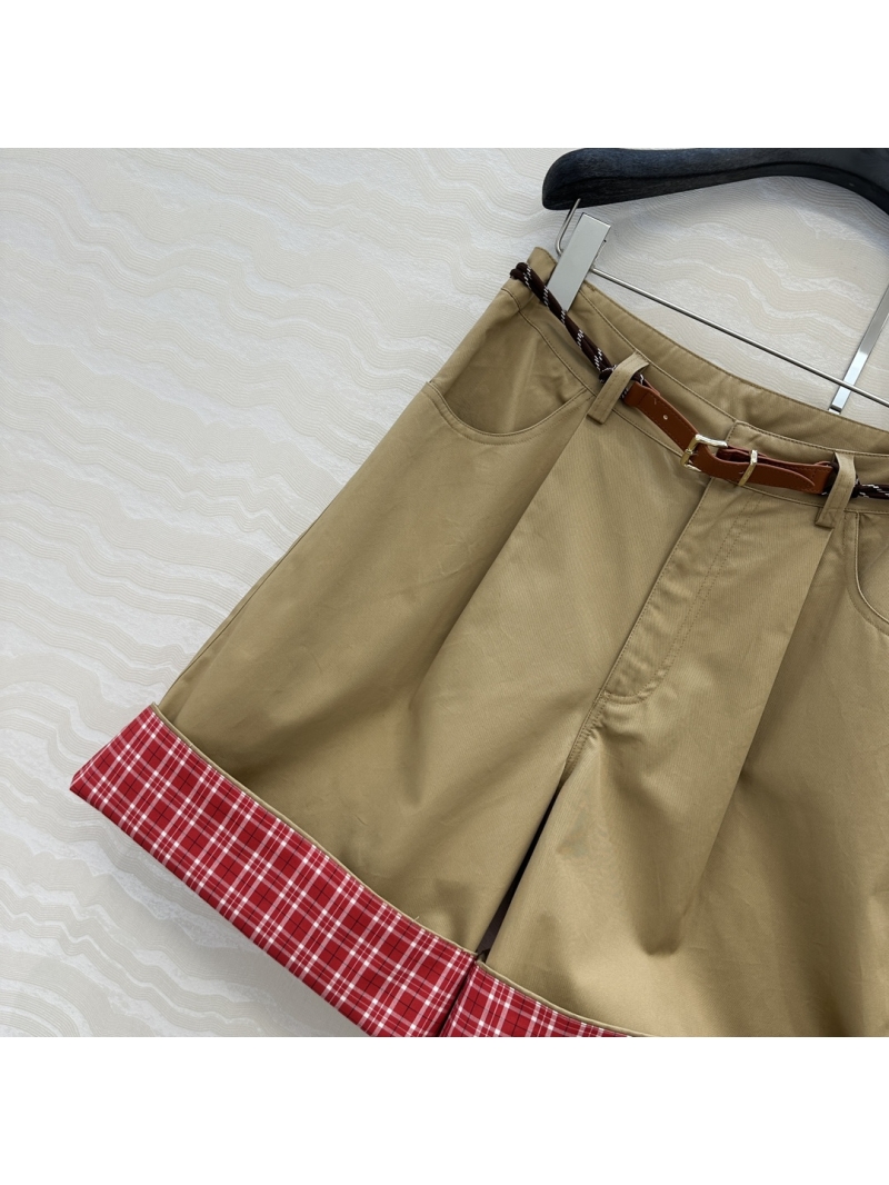 Miu Miu Exclusive Luxe Shorts in Caramel and Red with Metal Buckle Belt