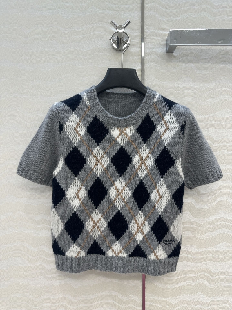 Miu Miu Exclusive Diamond-Pattern Short-Sleeve Sweater - Luxe 100% Wool Yarn