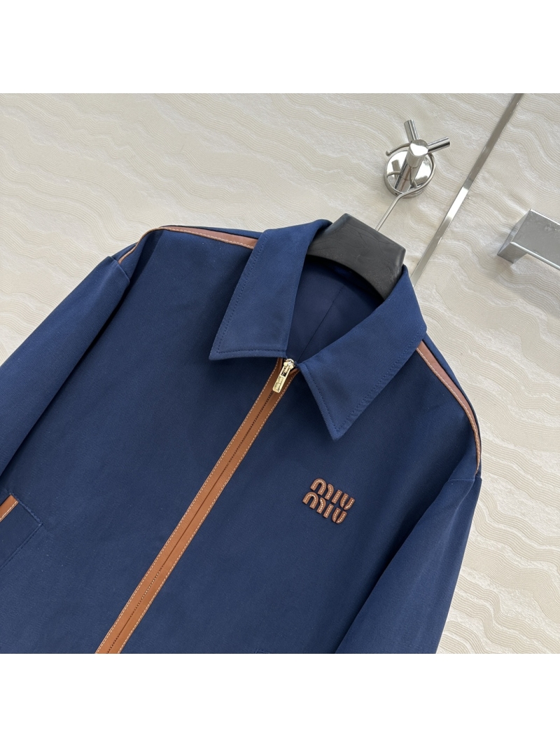 Miu Miu Exclusive Oversized Collar Jacket in Blue - Luxe Pearl Canvas & 100% Lambskin Trim