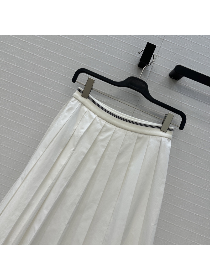 Miu Miu Sweet & Cool Pleated Midi Skirt with Contrast Ribbon Waist