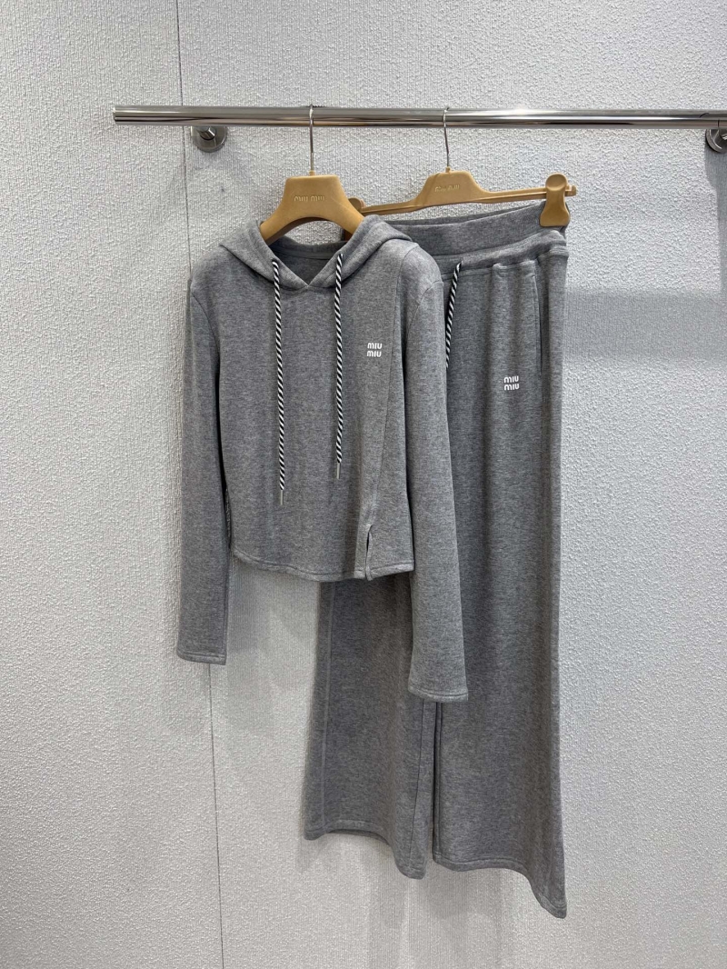 Miu Miu Hoodie and Wide-Leg Pants Set in Gray - Luxe Sporty Style with Signature Logo Details