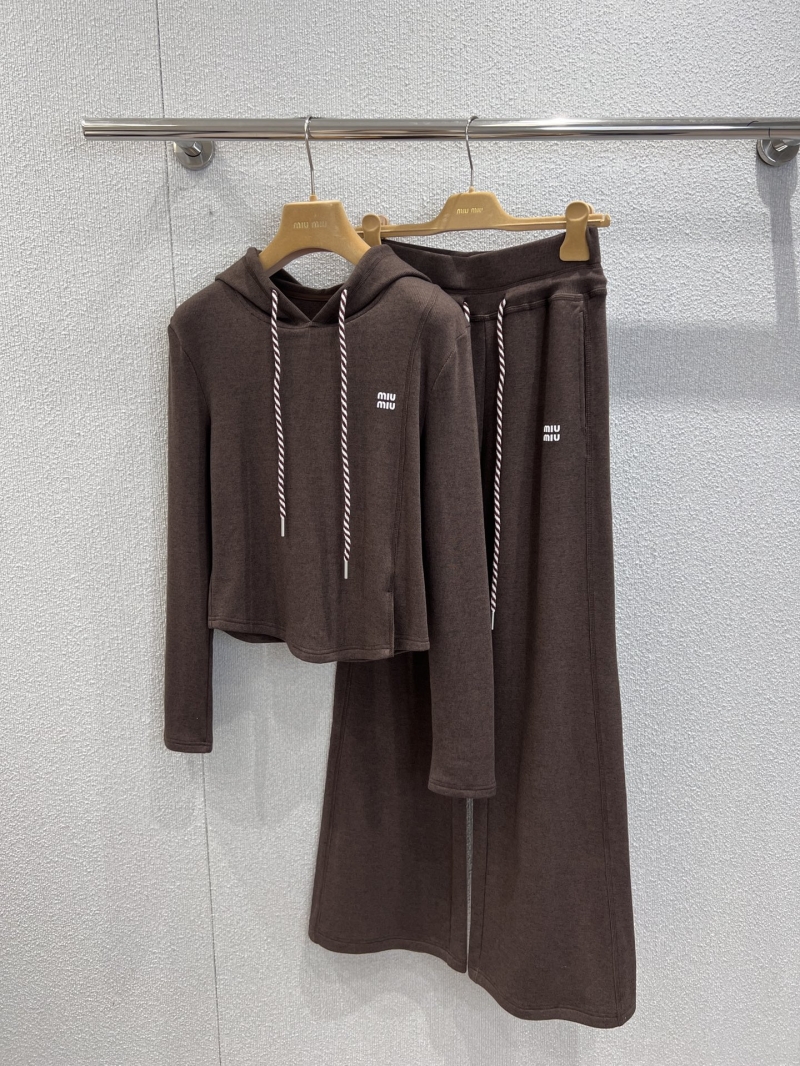 Miu Miu Cropped Hoodie & Wide-Leg Pants Set in Caramel | Luxe Sporty Style with Signature Logo Details