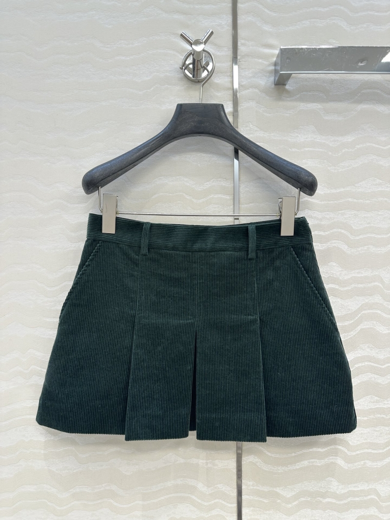 Miu Miu Exclusive Debut: Luxe Corduroy Pleated Mini Skirt in Gem Green
