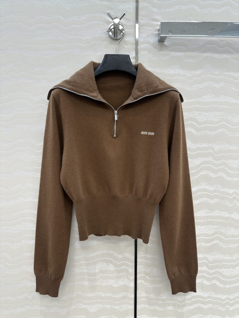Miu Miu Sailor Collar Cashmere Knit Sweater in Rich Brown