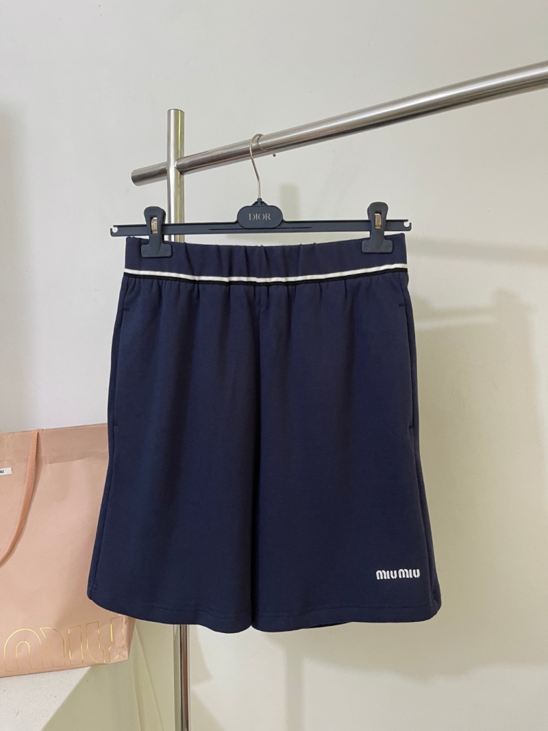 Miu Miu Embroidered Piqué Shorts in Dark Blue | Unisex Luxury Casual Wear