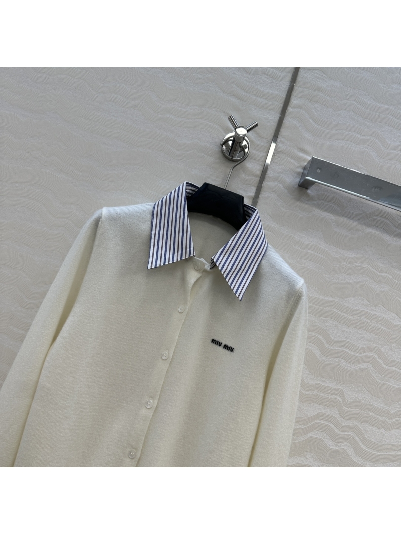 Miu Miu Detachable-Collar Cashmere Cardigan in White | Luxe Knitwear