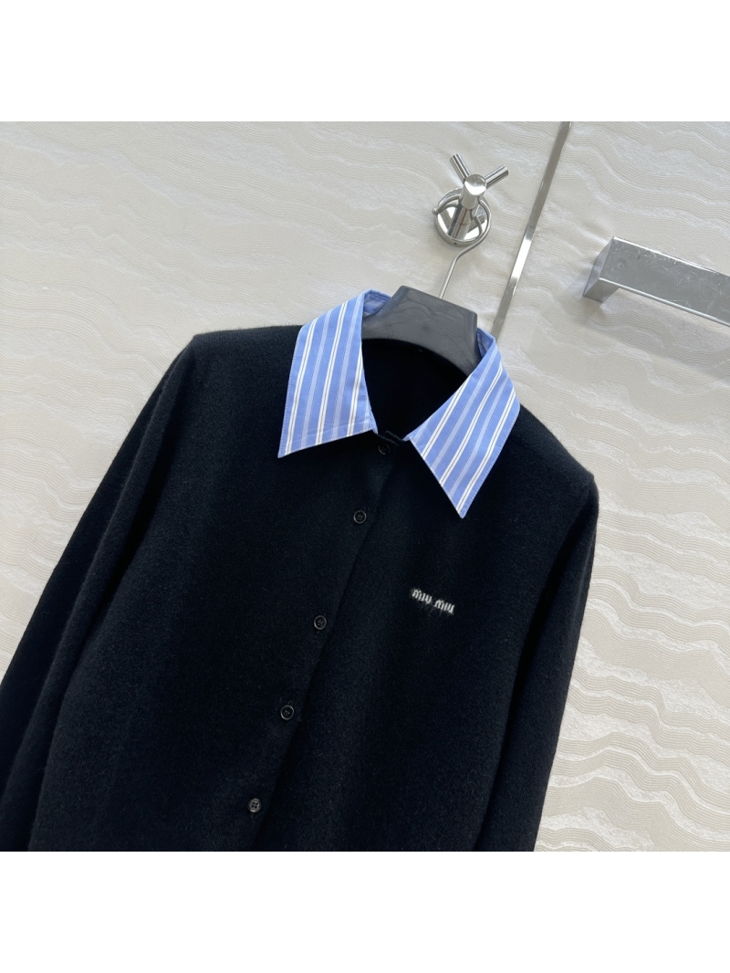 Miu Miu Luxe Detachable-Collar Cashmere Cardigan in Black