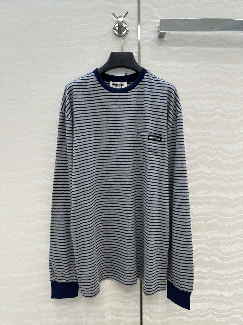 Miu Miu Long-Sleeve Striped T-Shirt – Relaxed Fit, Nautical-Inspired Stripes, and Subtle Logo Detail