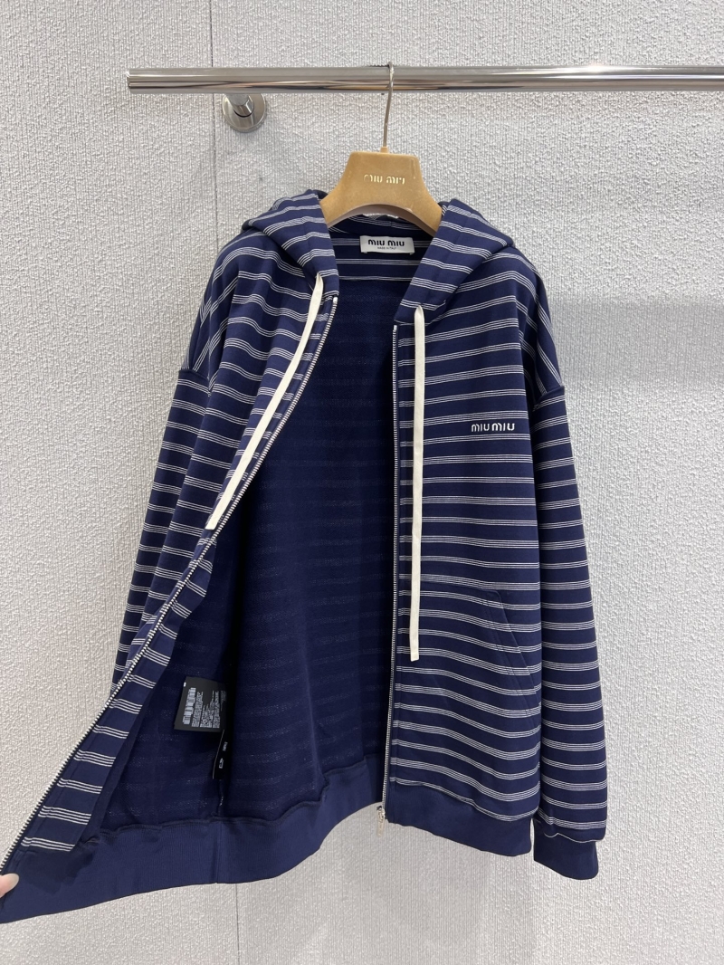 Miu Miu Retro Stripe Zip-Up Hoodie | Oversize Navy Blue & White Stripes | Limited Edition