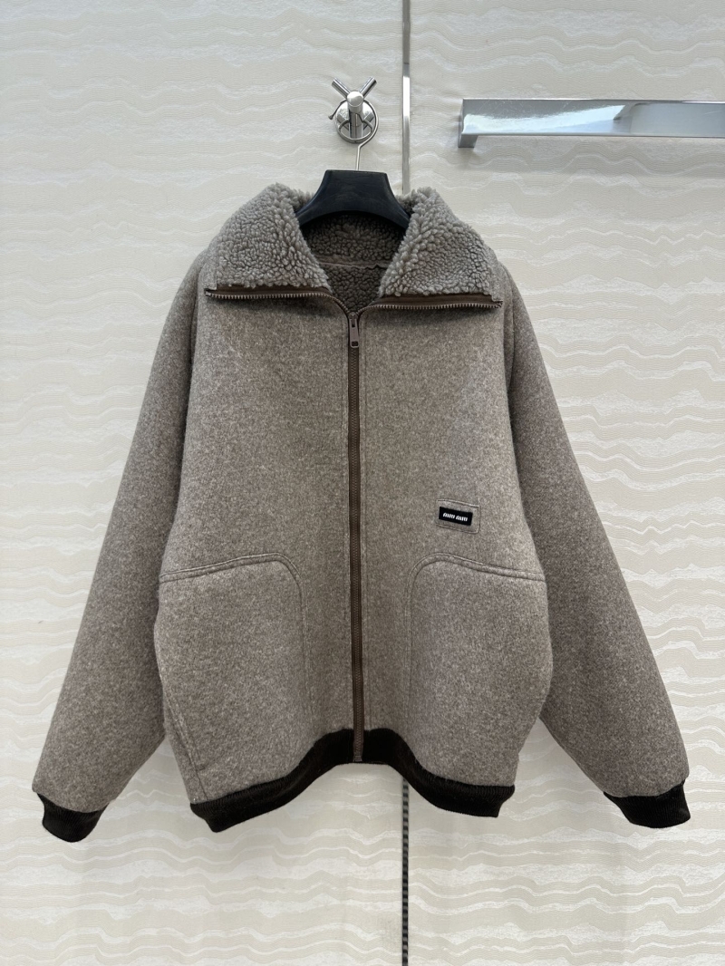 Miu Miu Signature Wool-Blend Shearling Collar Jacket | Unisex Boxy Silhouette | Timeless Collegiate Chic