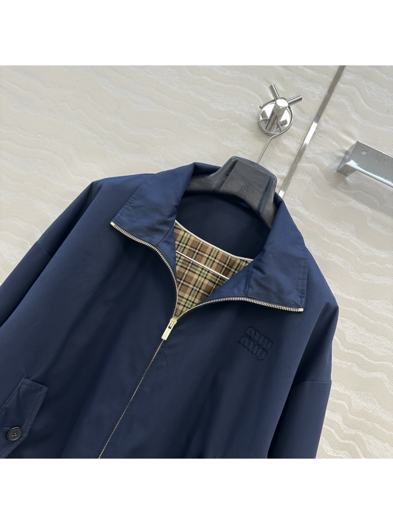 Miu Miu Oversized Stand-Up Collar Jacket | Premium Fabric with Plaid Lining | Unisex Slim-Fit Outerwear