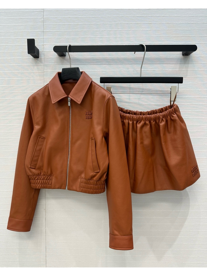 Miu Miu Short Leather Jacket in Caramel - 100% Premium Lamb Leather, 3D Tailored, Cropped Fit