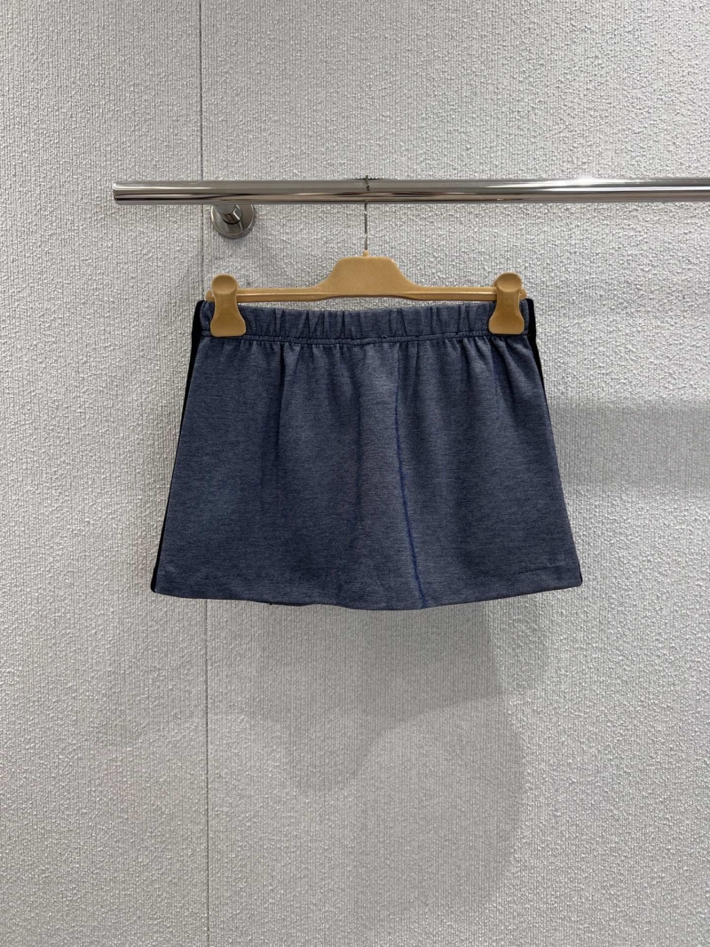Miu Miu Heathered Navy Blue Athletic Mini Skirt - Elastic Waist with Contrast Drawstrings and Side Stripes