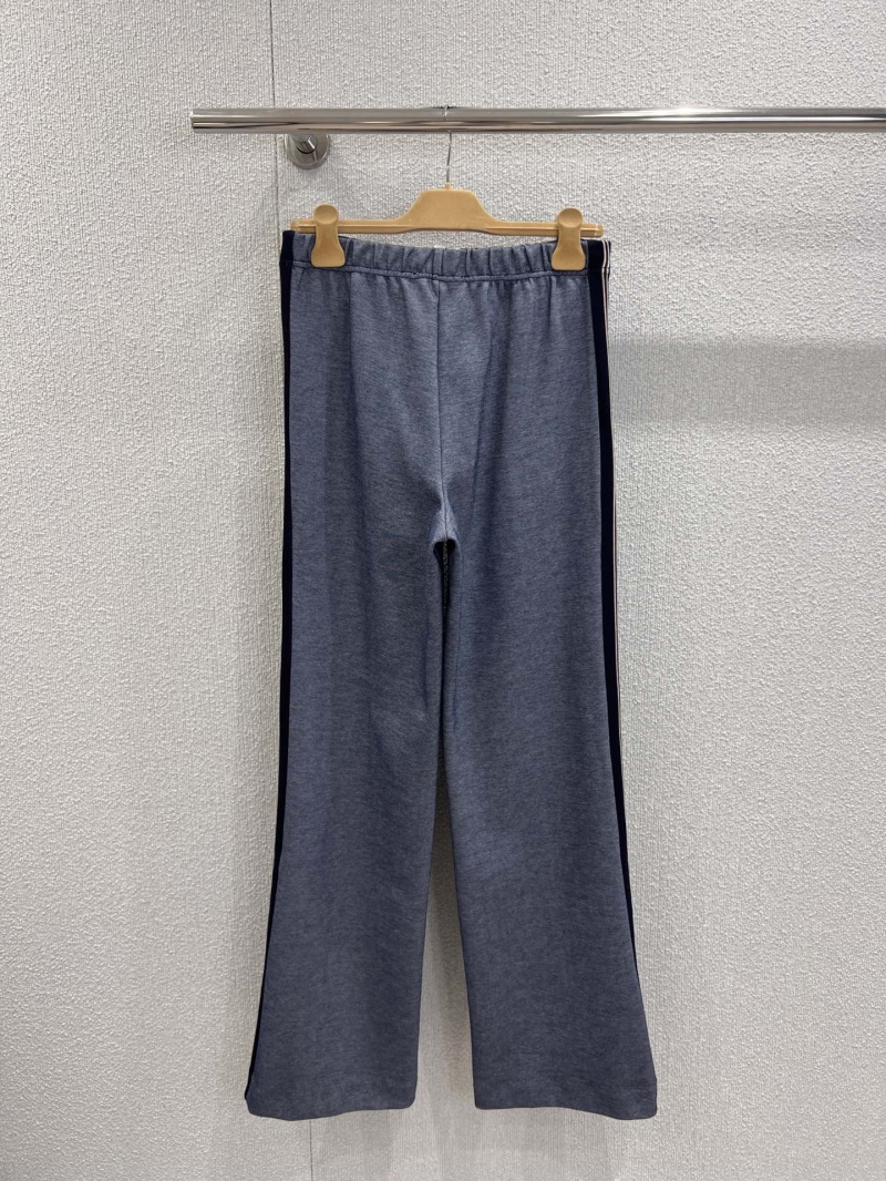 Miu Miu 25FW Wide-Leg Sweatpants with Contrast Side Stripe, Heathered Navy, Relaxed Fit, Embroidered Logo