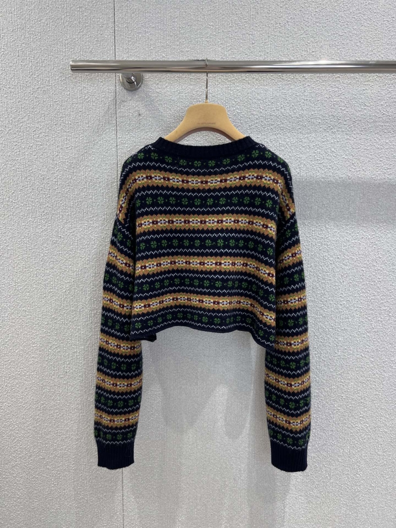 Miu Miu 25FW Cropped V-Neck Wool Sweater | 100% Wool, Fair Isle Pattern, Cropped Fit