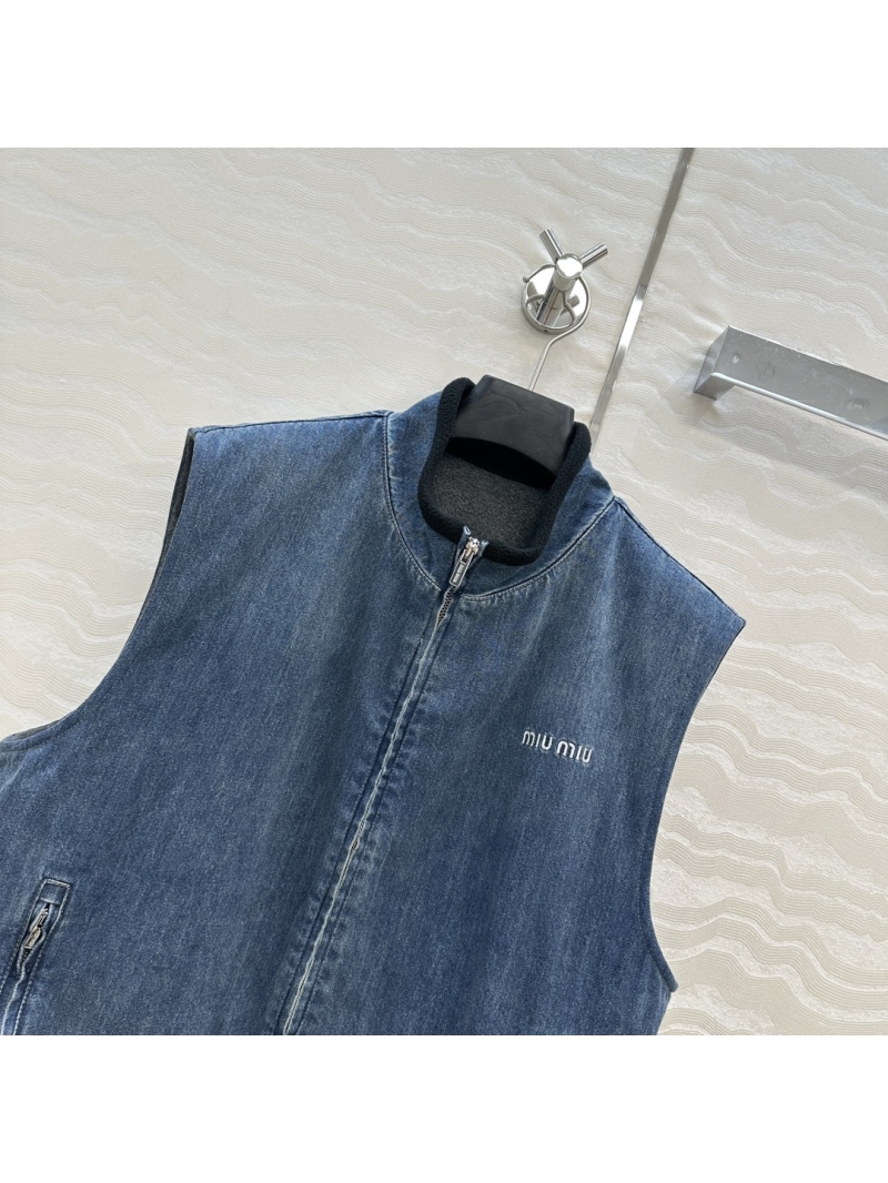 Miu Miu Denim Vest with Fleece Lining | Oversized Sherpa-Lined Jacket for Women | Sweet and Edgy Style