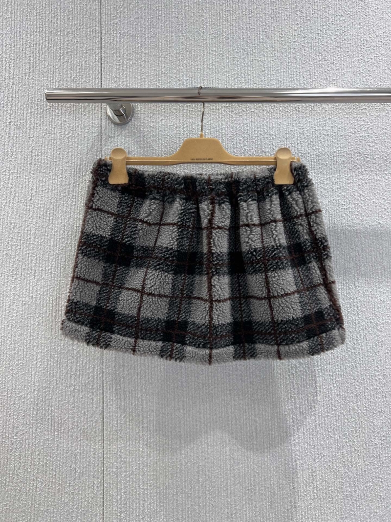 Miu Miu Mini Skirt, Retro Plaid Teddy Fleece, High-Waisted Elastic Waistband, Autumn Winter Collection