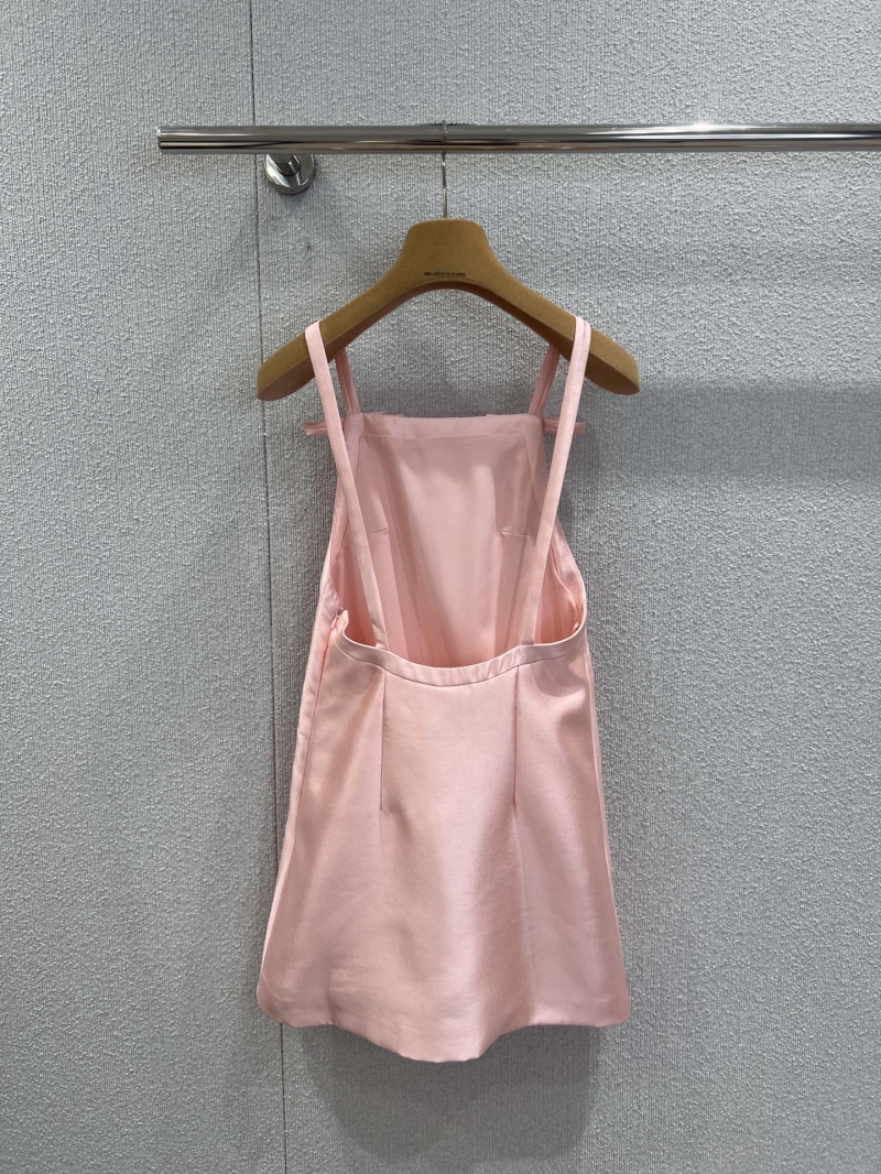 Miu Miu 25FW Fall/Winter New Arrival Blush Pink Bow-Trimmed Satin Slip Dress - Limited Edition, Couture-Inspired Silhouette, Exquisite Craftsmanship