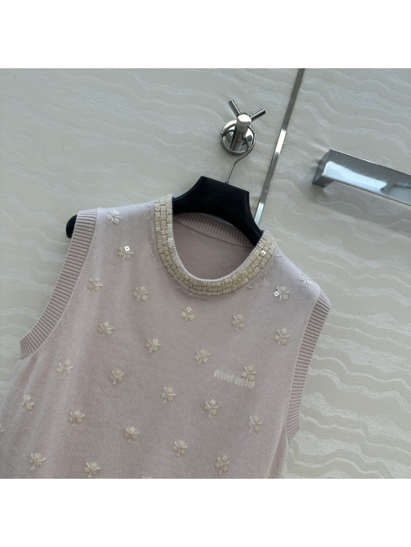 Miu Miu Wool-Blend Embellished Cropped Vest – Hand-Applied Floral Rhinestones, Youthful Fit