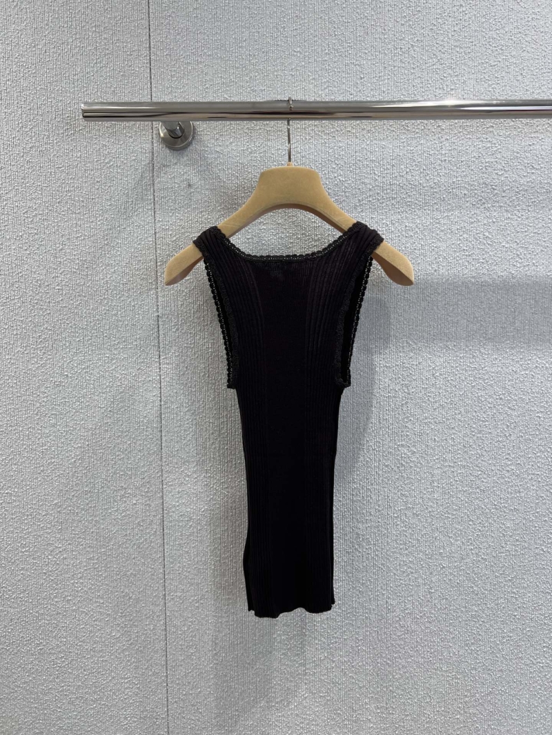 Miu Miu Black Ribbed Knit Vest | Exquisite Wool, Lace Trim Detail, Signature Mini Logo