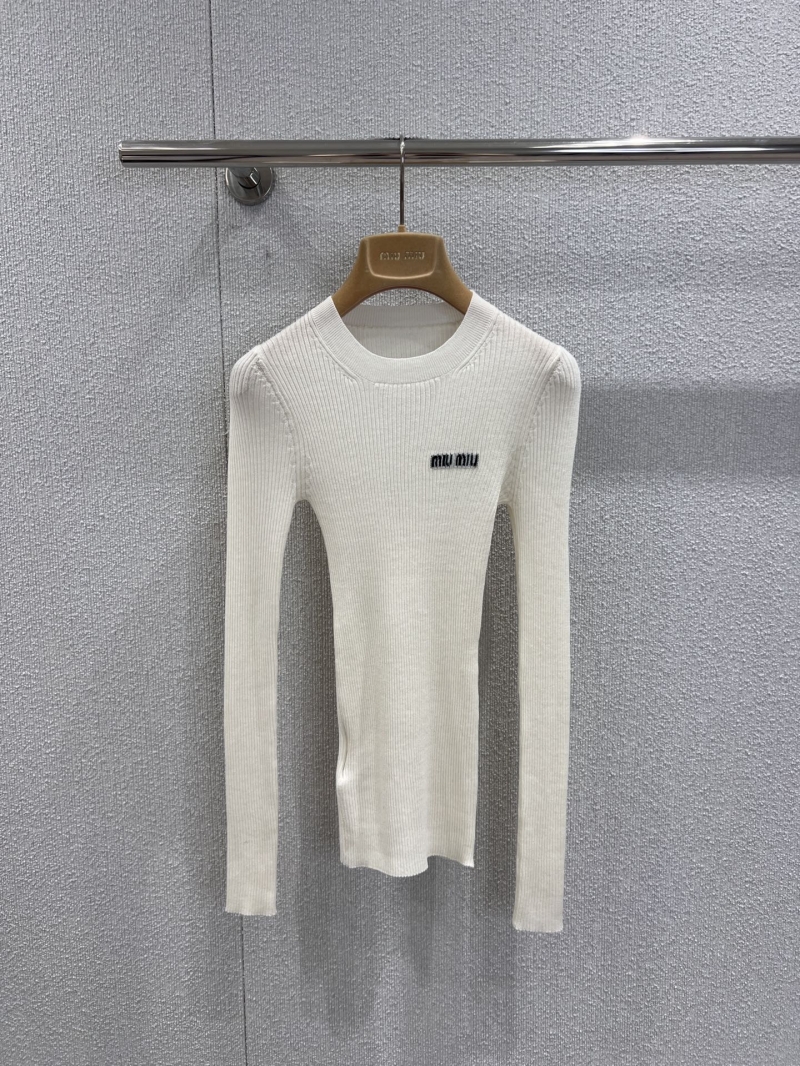 Miu Miu Exquisite Cashmere Blend Ribbed Knit Slim-Fit Top in Pristine White