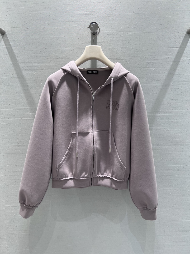 Miu Miu Elevated Space Cotton Tracksuit Set | Dusty Mauve Cropped Zip Hoodie & Wide-Leg Pants | Relaxed Fit Luxury Loungewear