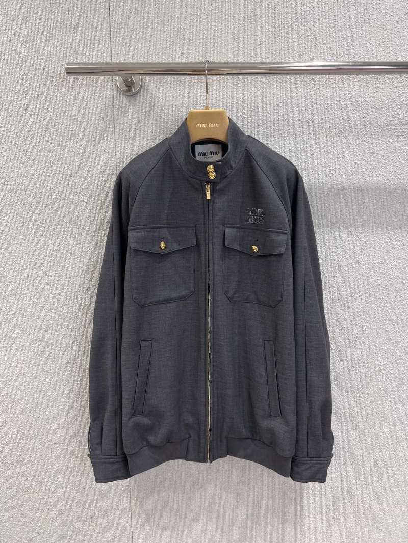 Miu Miu Elevated Blouson Jacket | Anthracite Gray, Opulent Gold Hardware, Relaxed Fit