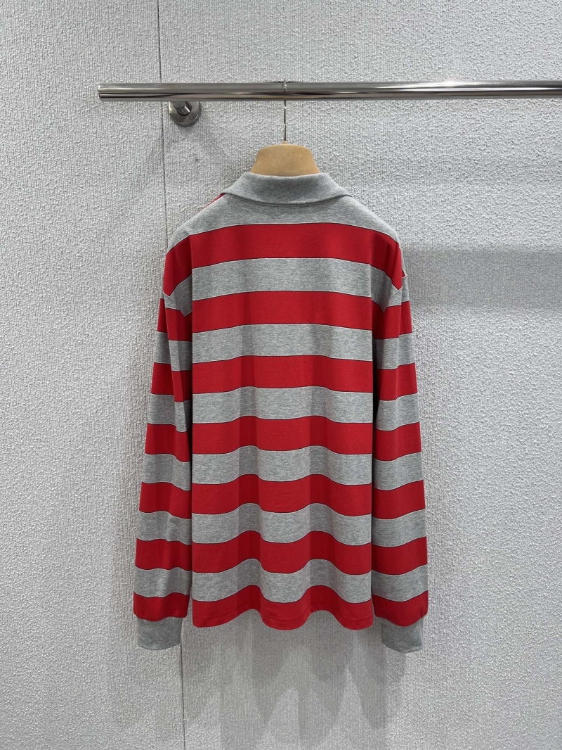 Miu Miu Red and Gray Contrast Stripe Long-Sleeved Polo Shirt