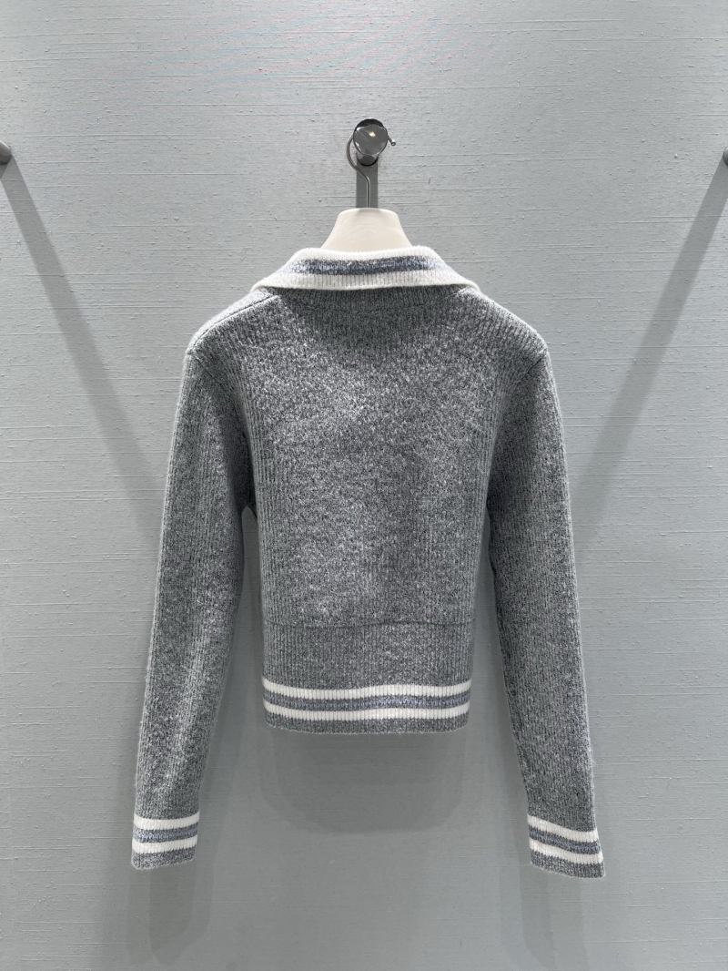 Miu Miu Heather Gray Asymmetric Zip-Up Cropped Knit Cardigan