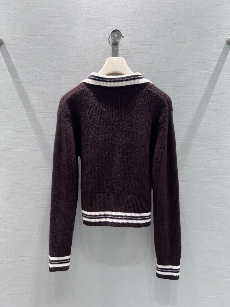 Miu Miu Asymmetric Zip-Up Cropped Knit Cardigan in Espresso Brown