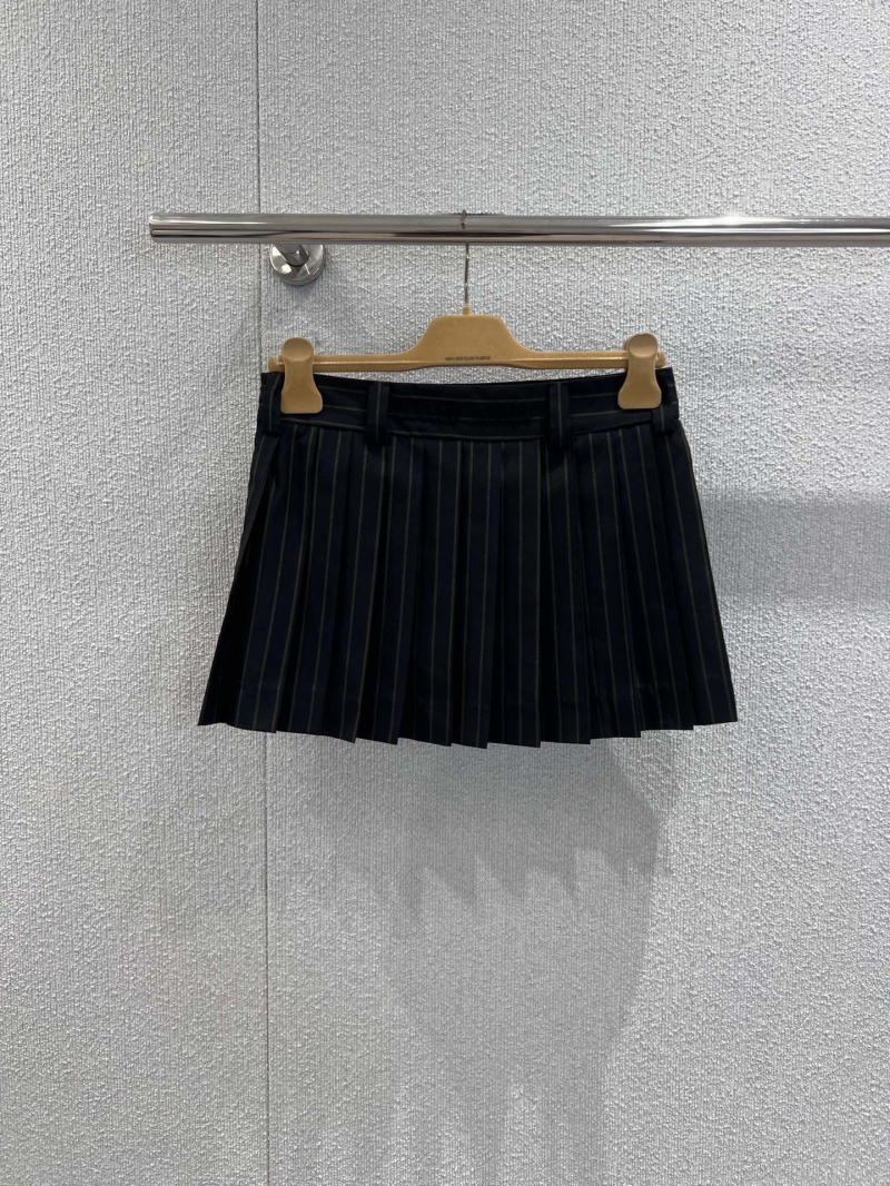 Miu Miu Pinstripe Pleated Mini Skirt in Dark Navy and Gold