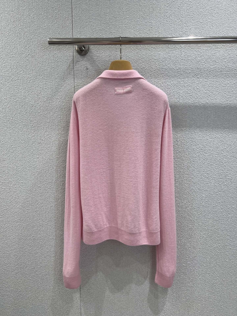Miu Miu Sakura Pink Openwork Jacquard Wool-Cashmere Polo Sweater