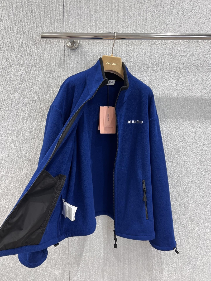 Miu Miu Cobalt Blue Fleece Full-Zip Jacket - Polished Sporty Luxe - Royal Blue Fleece Coat, Designer Zip-Up Jacket