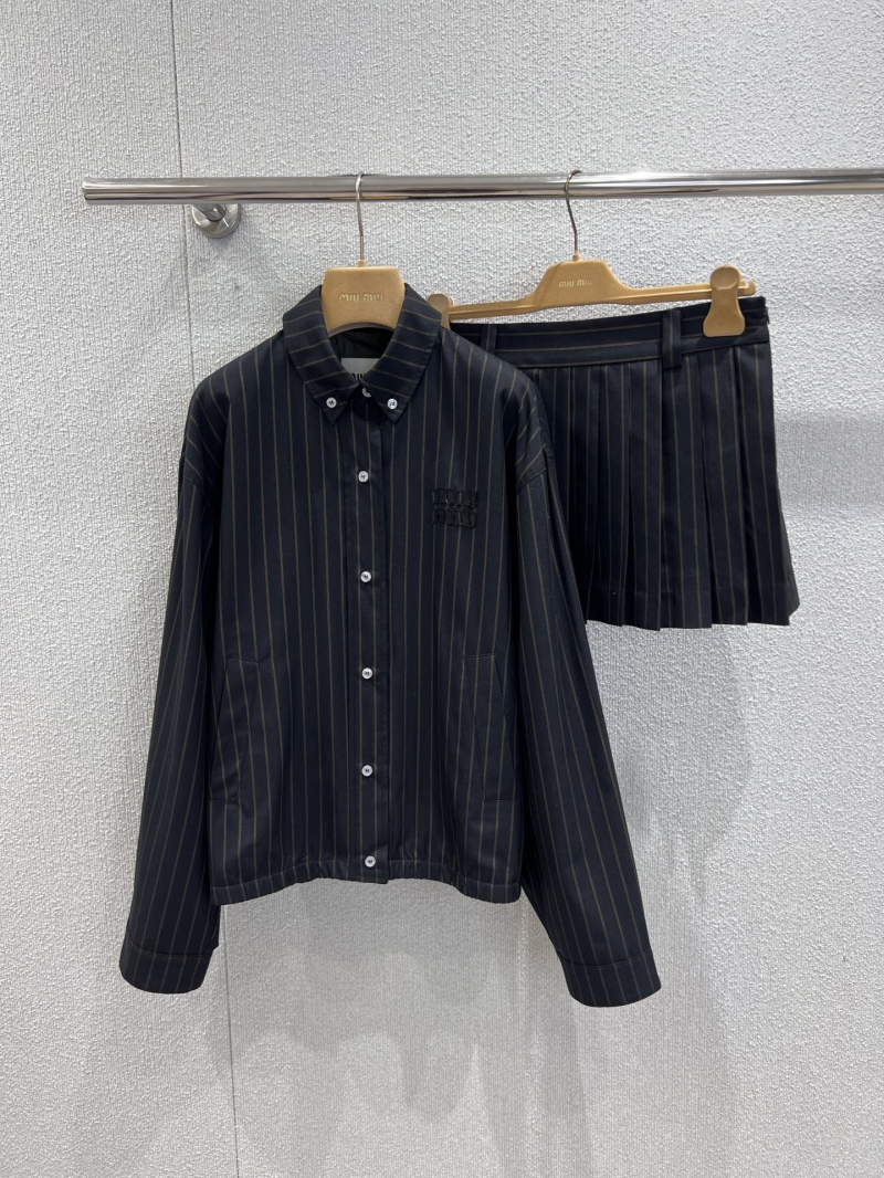 Miu Miu Black Pinstripe Oversized Blouson Jacket with Gold Accents