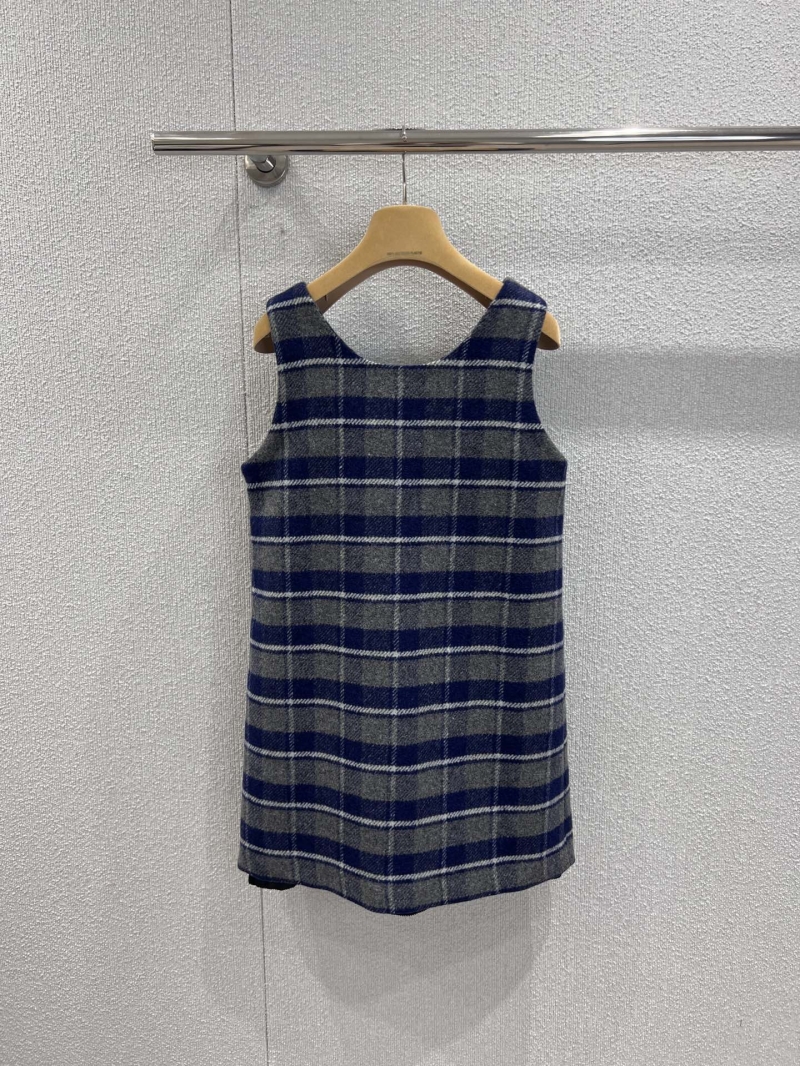 Miu Miu Plaid Wool Pinafore Dress - Navy Blue and Gray Tartan Check