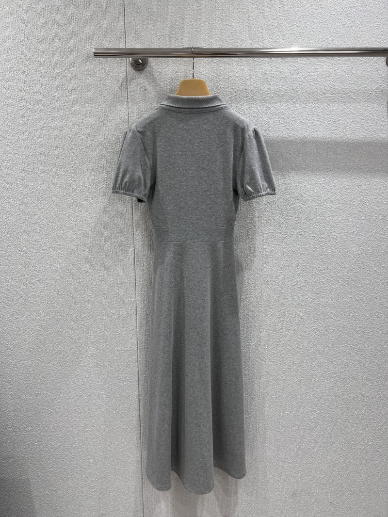 Miu Miu Heather Gray Bow Tie Cotton-Blend Midi Dress