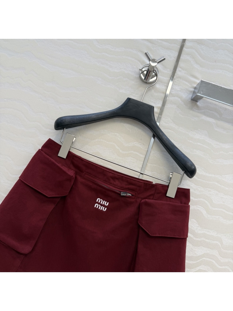 Miu Miu Yarn-Dyed Crimson Red Utility Denim Mini Skirt