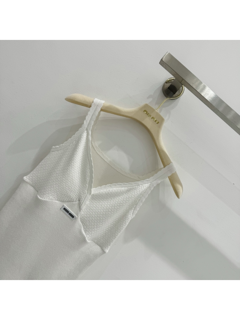 Miu Miu Exquisite Pointelle Ribbed Knit Camisole in Crisp White – Luxe 18-Gauge Cotton Ethereal Top