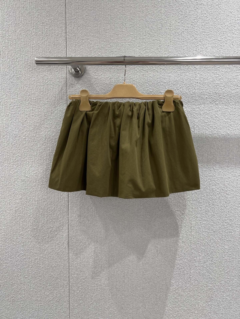 Miu Miu Olive Green Voluminous Mini Skirt with Drawstring Waist
