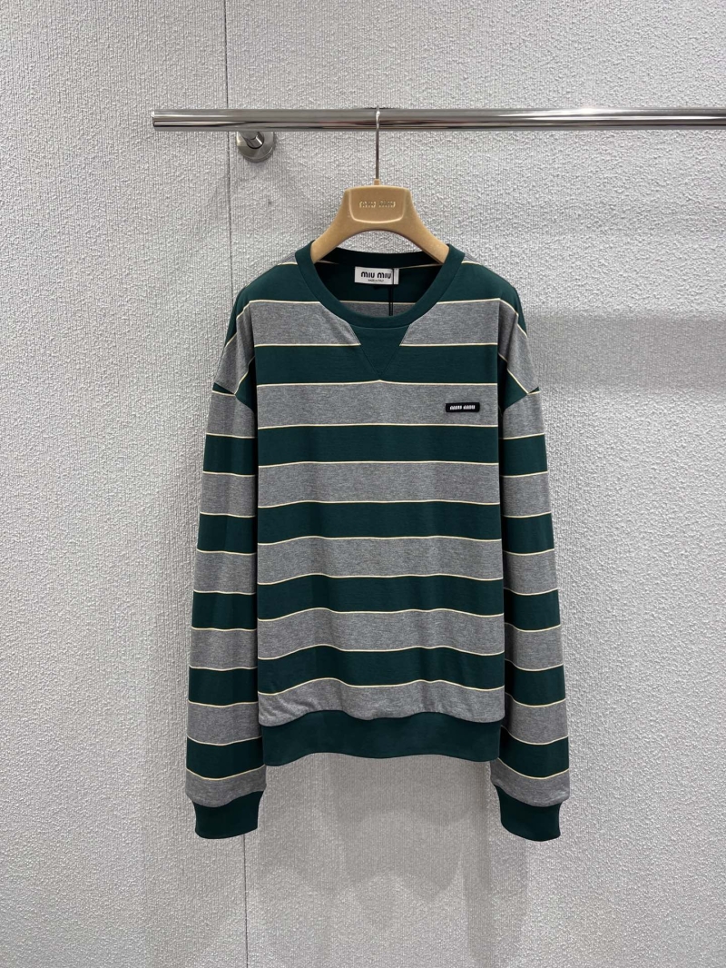 Miu Miu Oversized Forest Green Striped Cotton Sweatshirt