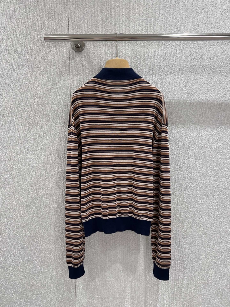 Miu Miu Striped Wool Knit Polo Shirt - Brown and Navy Exquisite Oversized Polo Sweater