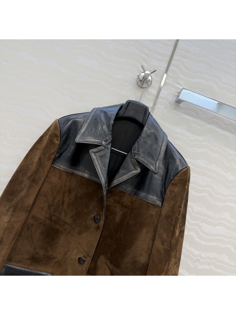 Miu Miu Vintage Suede Lambskin and Oil-Wax Leather Oversized Jacket in Brown