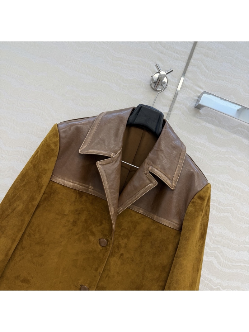 Miu Miu Suede Lambskin & Oil-Wax Leather Oversized Vintage Jacket in Caramel Brown
