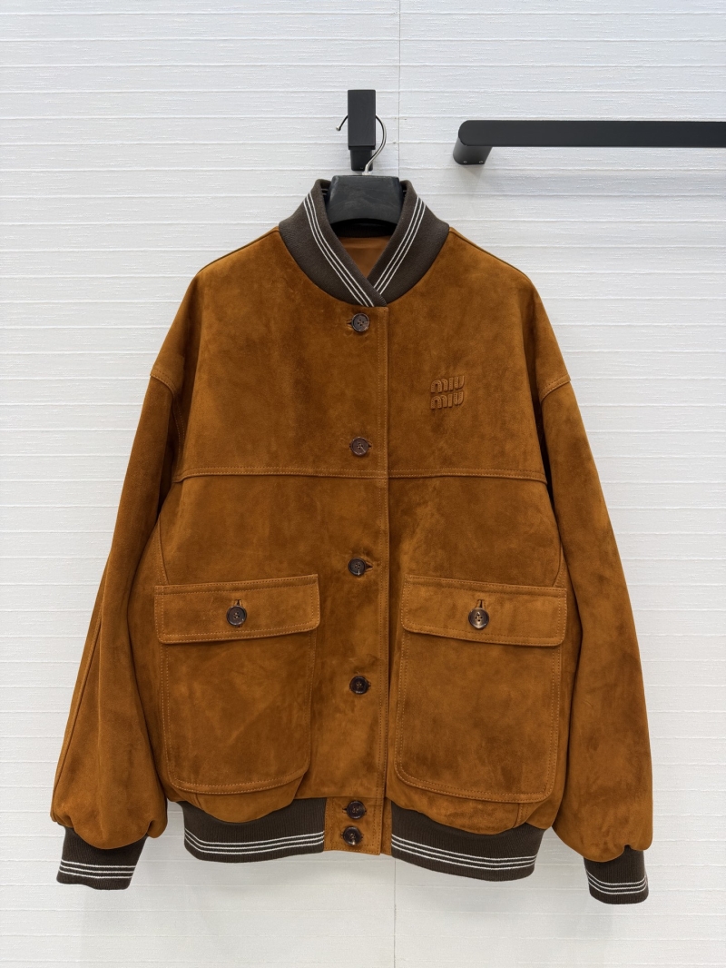 Miu Miu Canelé Brown 100% Suede Sheepskin Oversized Bomber Jacket