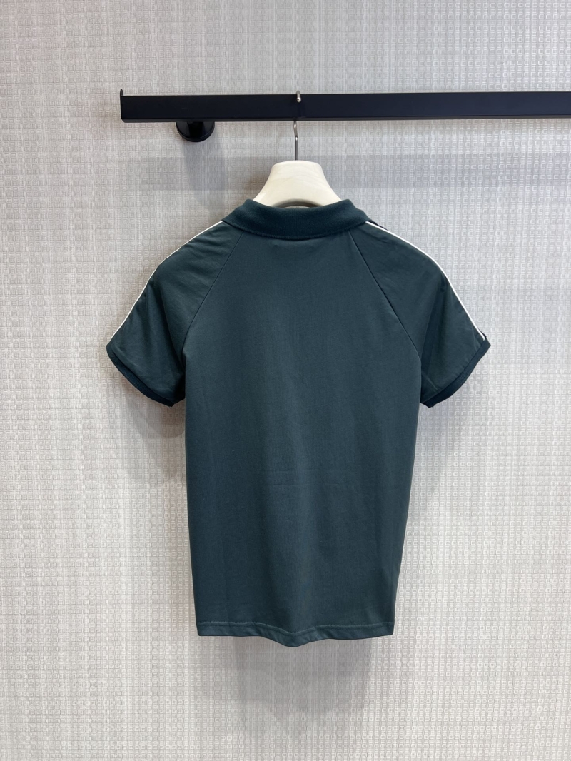Miu Miu Dark Forest Green Striped Raglan Polo Shirt